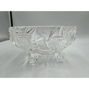Vintage Clear Cut Crystal Bowl 4 Pedestal Toes Starburst Pattern HEAVY